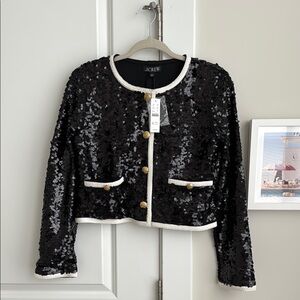 New J. Crew Black Sequin Blazer with Gold Buttons